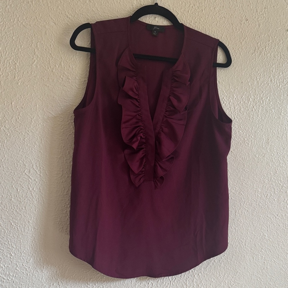 Sleeveless Ruffle V-Neck Top - Burgundy